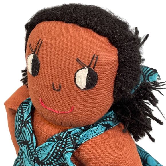 Amani ya Juu 19" African Black Cloth Rag Doll Folk Art Handmade In Kenya. - Picture 3 of 4